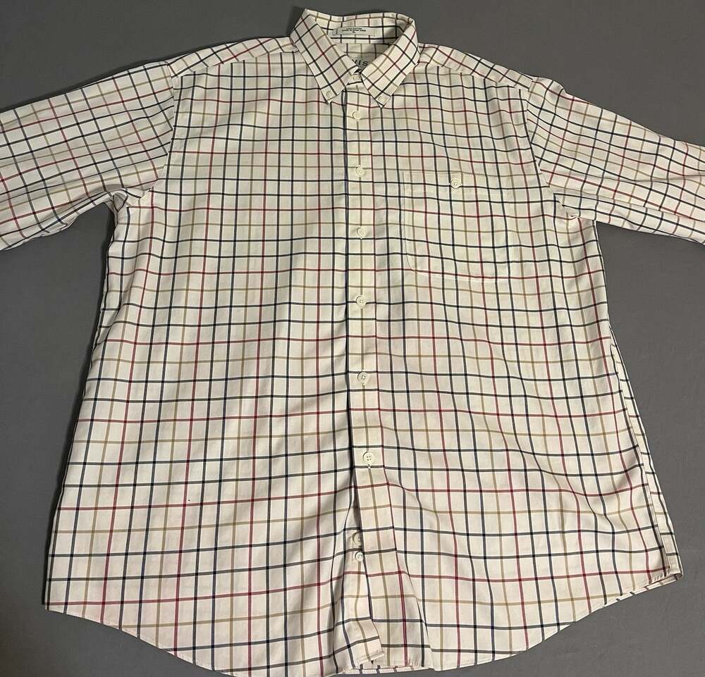 Vintage Orvis Men’s XL Button Down Shirt Long Sleeve Tattersall Plaid Cream 90s